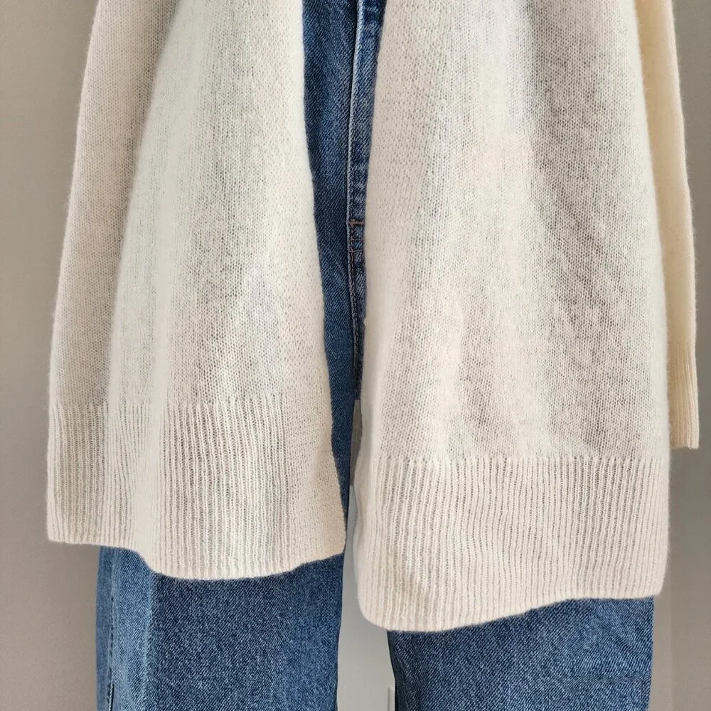 Saks Fifth Avenue 100% Cashmere Cream Cardigan Size: Medium - Picture 11 of 15